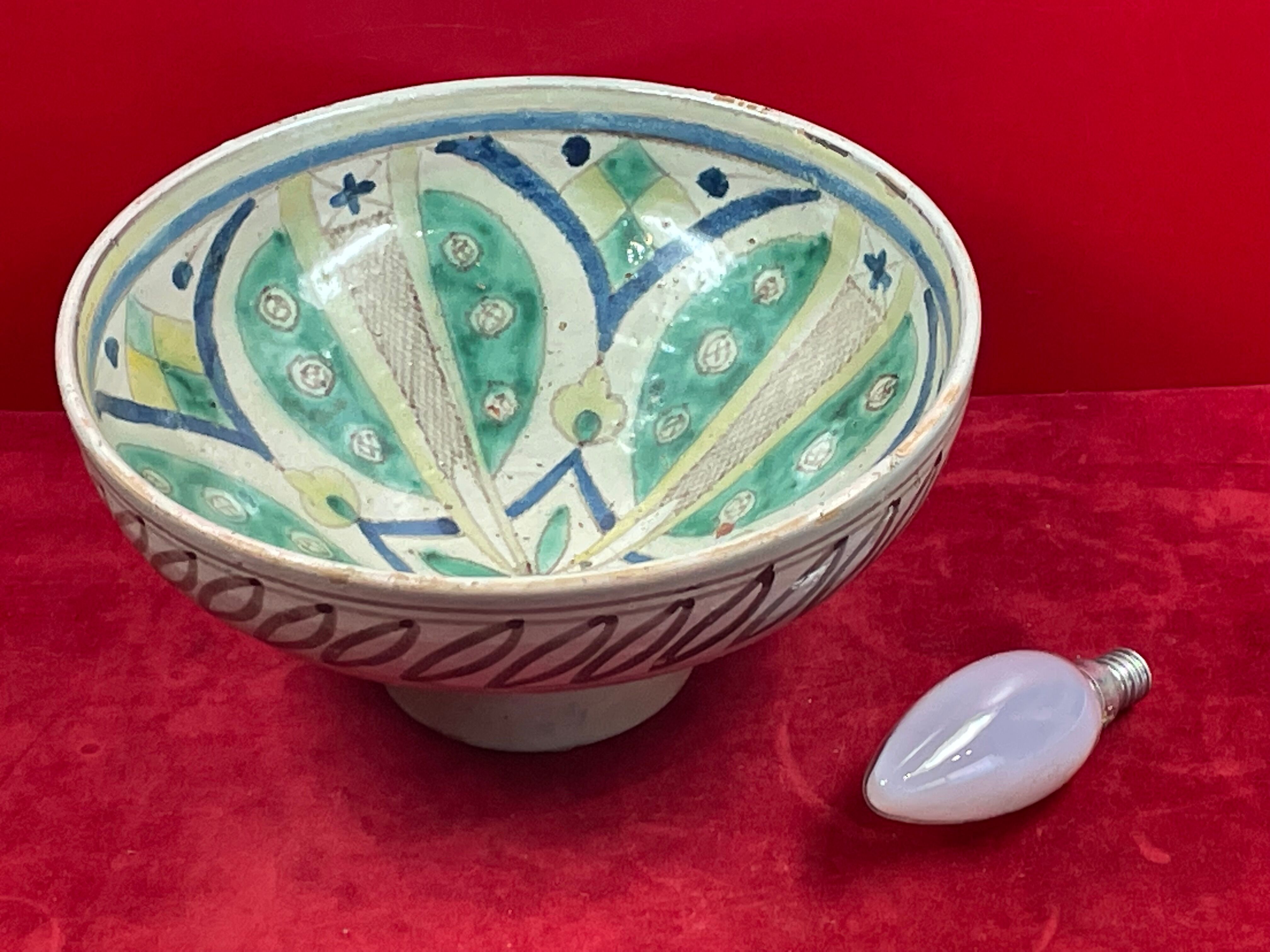 Standing cup mokhfia polychrome ceramic turtle tronja fez morocco xxth