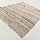 Naturel Wool Beige and Stone Grey Turkish Wool Kilim Rug, 233x293 Cm