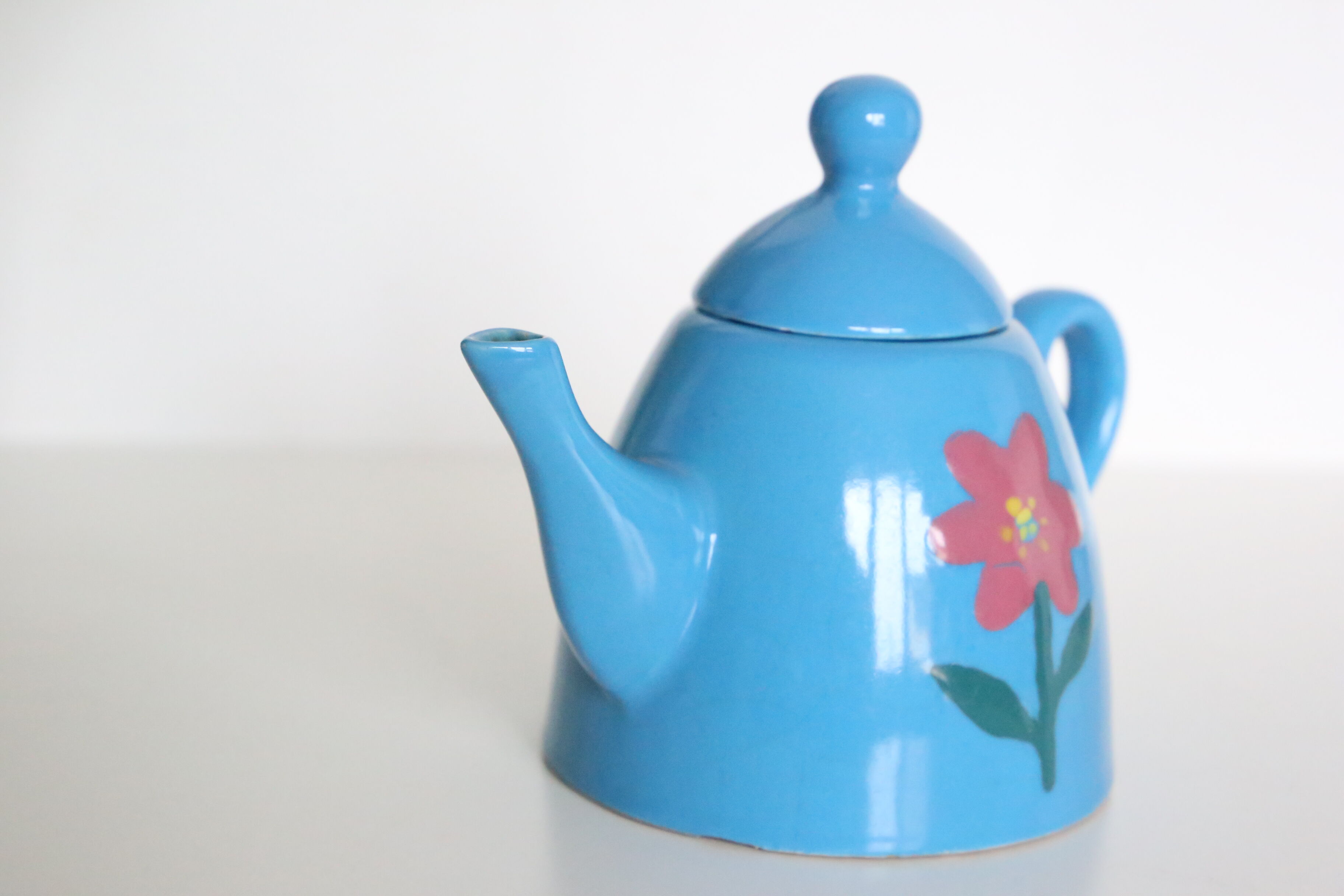 Blue ceramic teapot, vintage