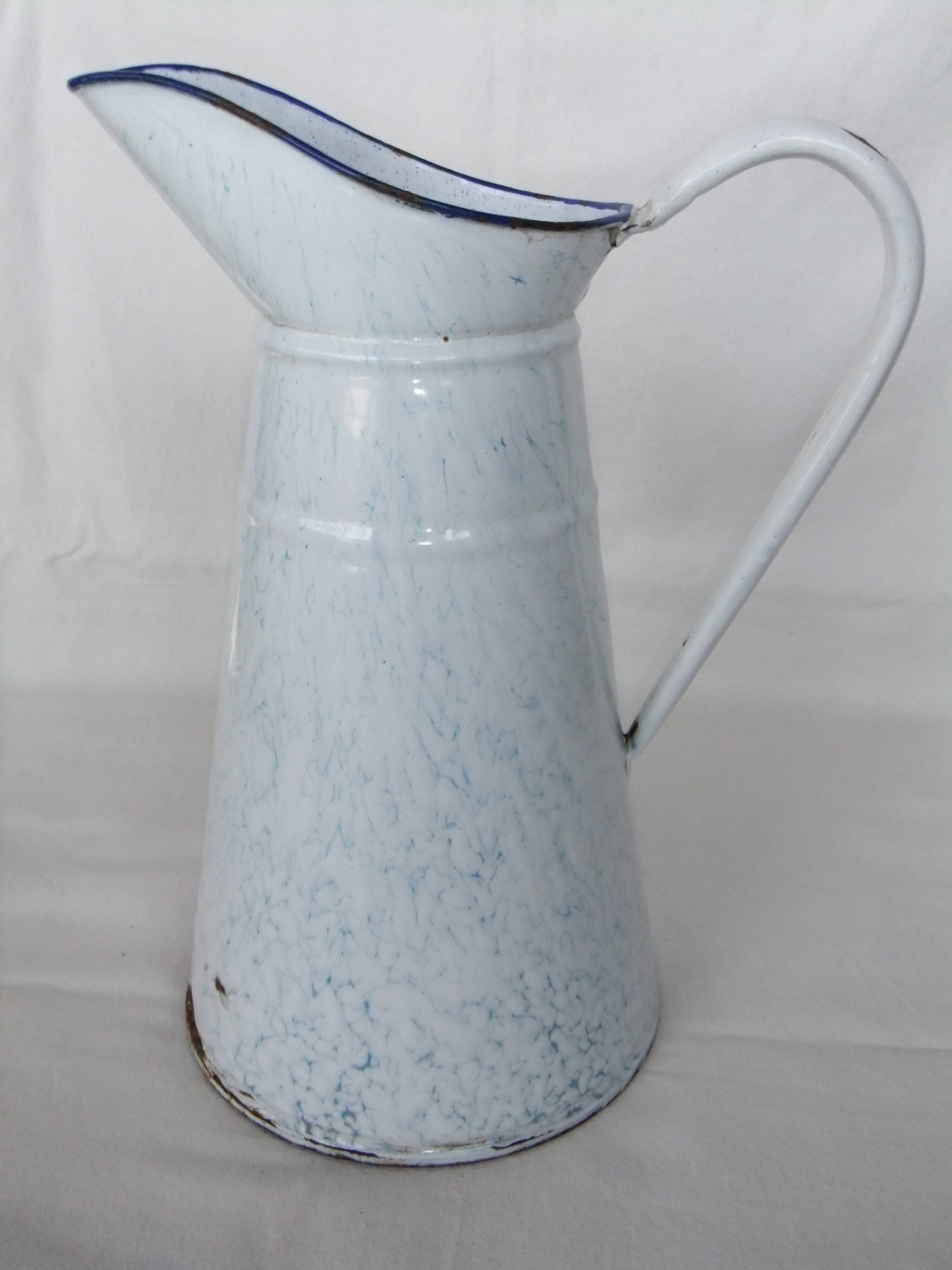 Broc pichet verseuse tôle émaillée seau pot collection 37cm