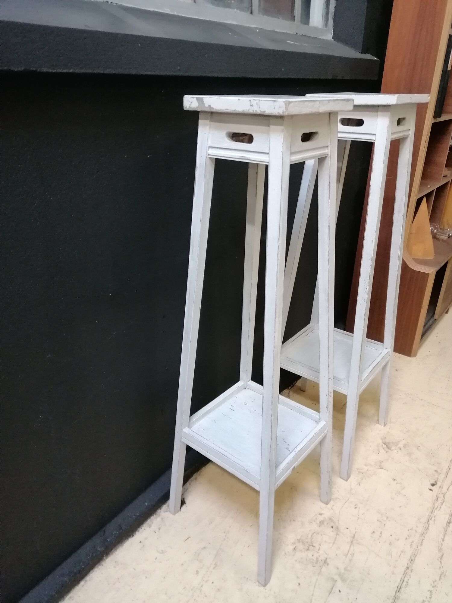 Pair of harnesses, pedestal table with plants, vintage wooden