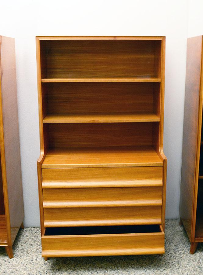 Cabinet and furniture in ash and painted glass, Italy, 1950