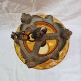 1960 amber glass & bronze pendant light