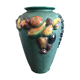 Green ceramic vase with polychrome decoration of fruits and vegetables in relief 33.5 cm