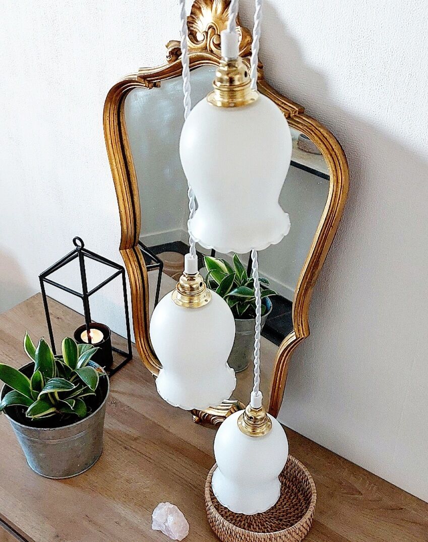 Suspension trio blanche vintage
