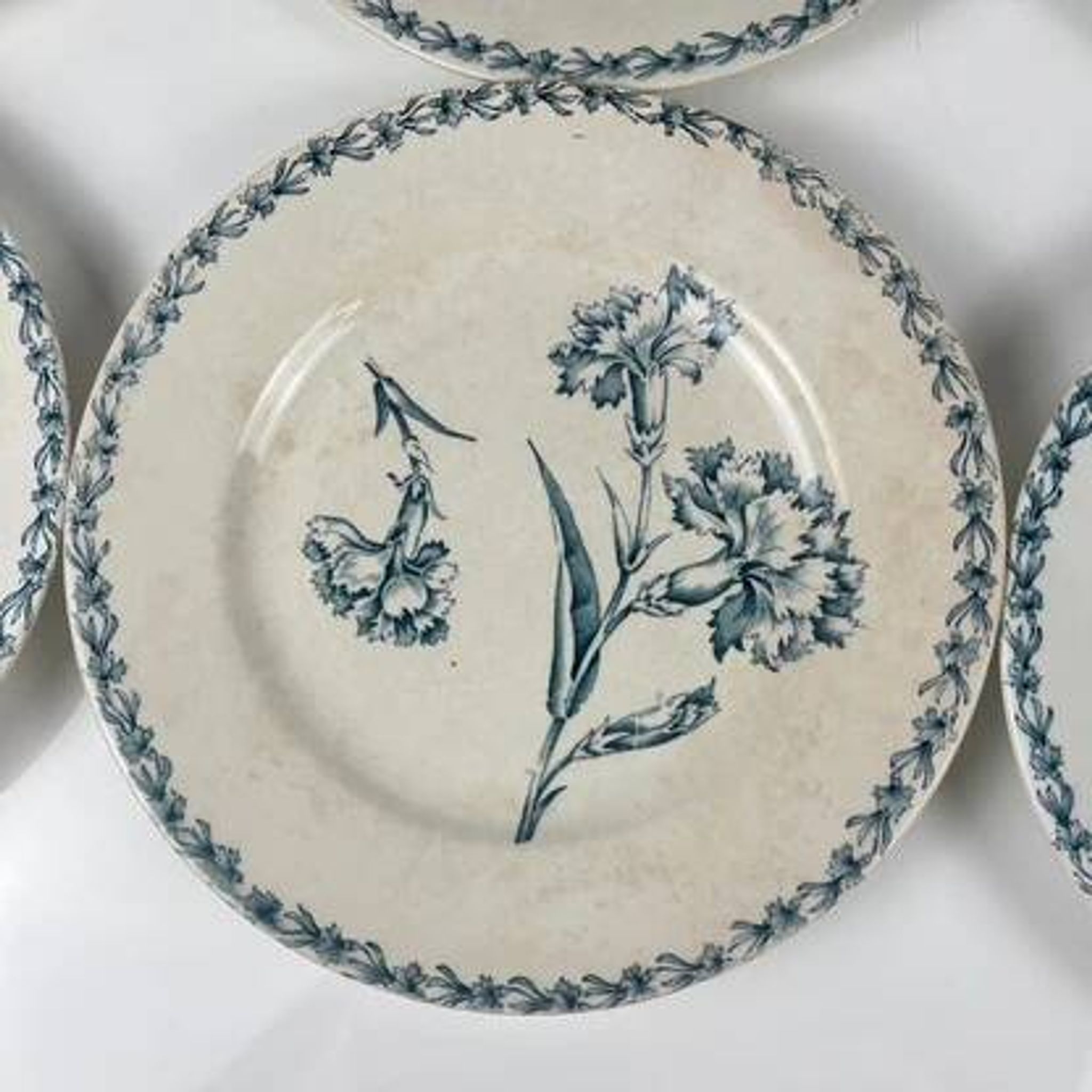 Set of 6 dessert plates model "Carnation", KG Lunéville, ironstone, 19th century.