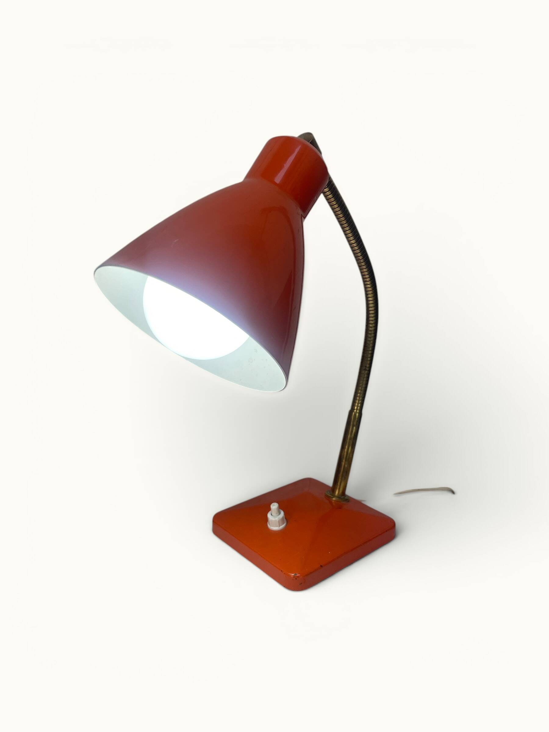 Orange gooseneck desk lamp — Aluminor, Nice, France — circa 60-70