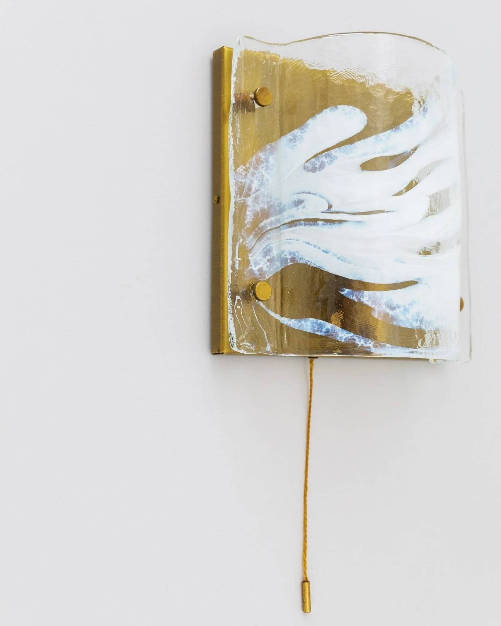 Murano glass wall lamp in white and pale-blue on brass backplate - J.T. Kalmar, 1960s