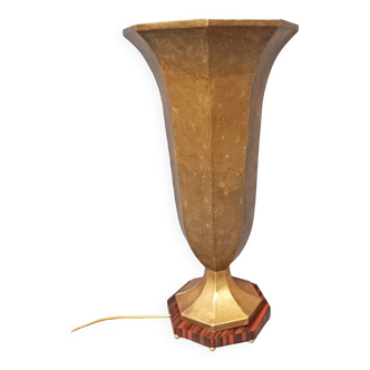 Art Deco lamp in hammered brass and Macassar ebony