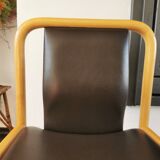 Vintage wooden chair with skai leather seat, 1990