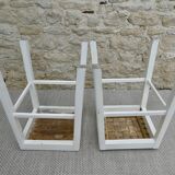 Pair of wooden stools, original white patina