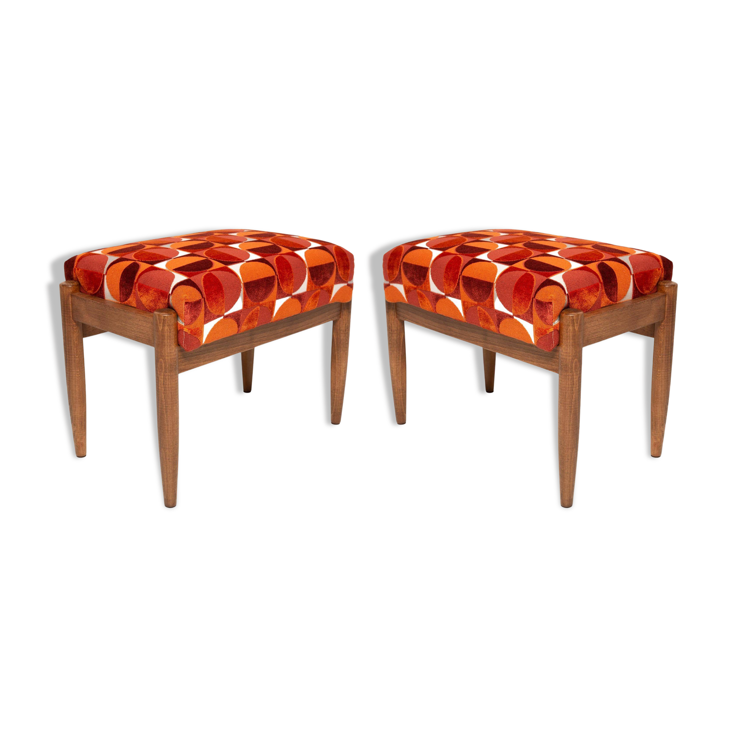 Pair of vintage red and orange stools from the mid-century, Edmund Homa, 1960s.
