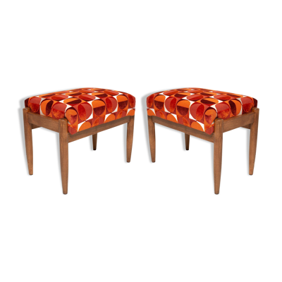 Paire de tabourets vintage rouge et orange milieu du siècle, Edmund Homa, années 1960