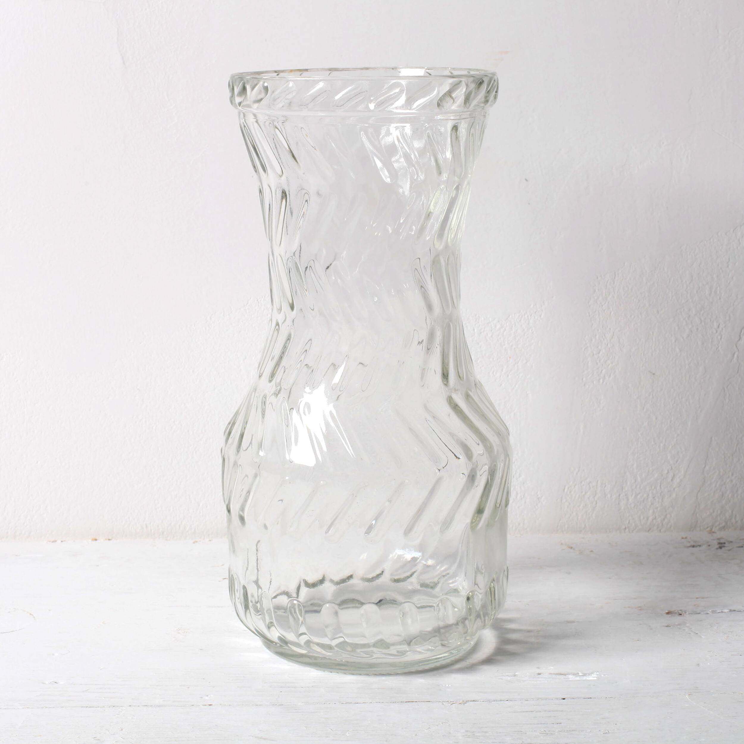 Vintage Rare Clear Hand Pressed Glass Flower Vase / Fidenza / Italy / 1970s