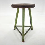 Vintage industrial steel & wood tripod stool, 1950's