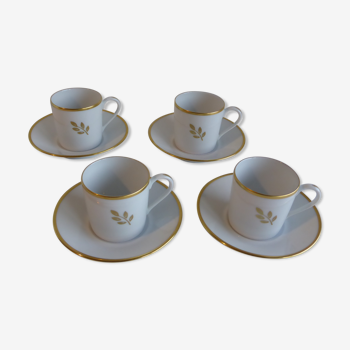 4 tasses à café et soucoupes en porcelaine de Limoges Haviland-modèle Florentine Or