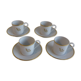 4 tasses à café et soucoupes en porcelaine de Limoges Haviland-modèle Florentine Or