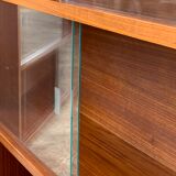 glass wall bookcase in vintage teak 1950