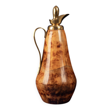 Thermos en laiton et parchemin couleur tabac Macabo, Cusano Milanino, Italie 1950