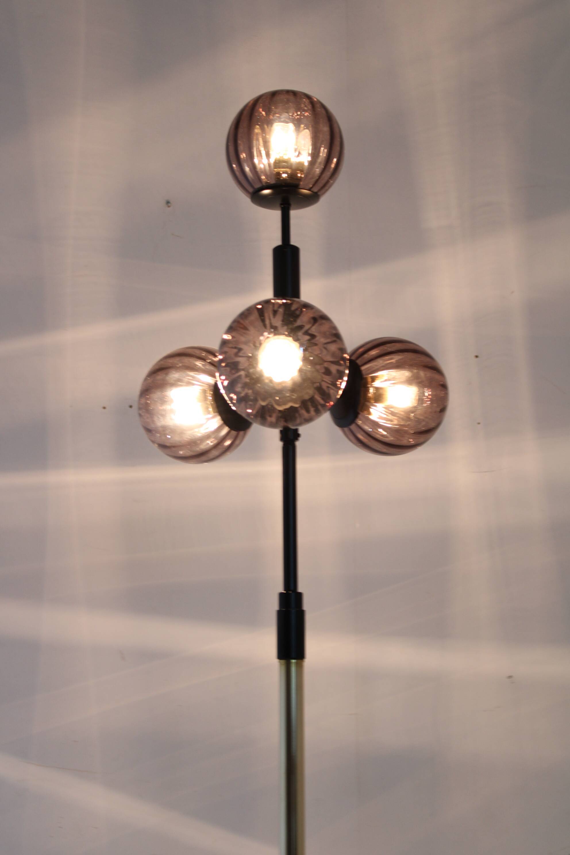 1980s Brass and Glass Floor Lamp, Restored