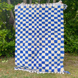 Moroccan Berber checkered carpet Klein blue and white
