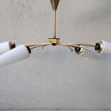 Chandelier supension gilded brass and glass years 50-60