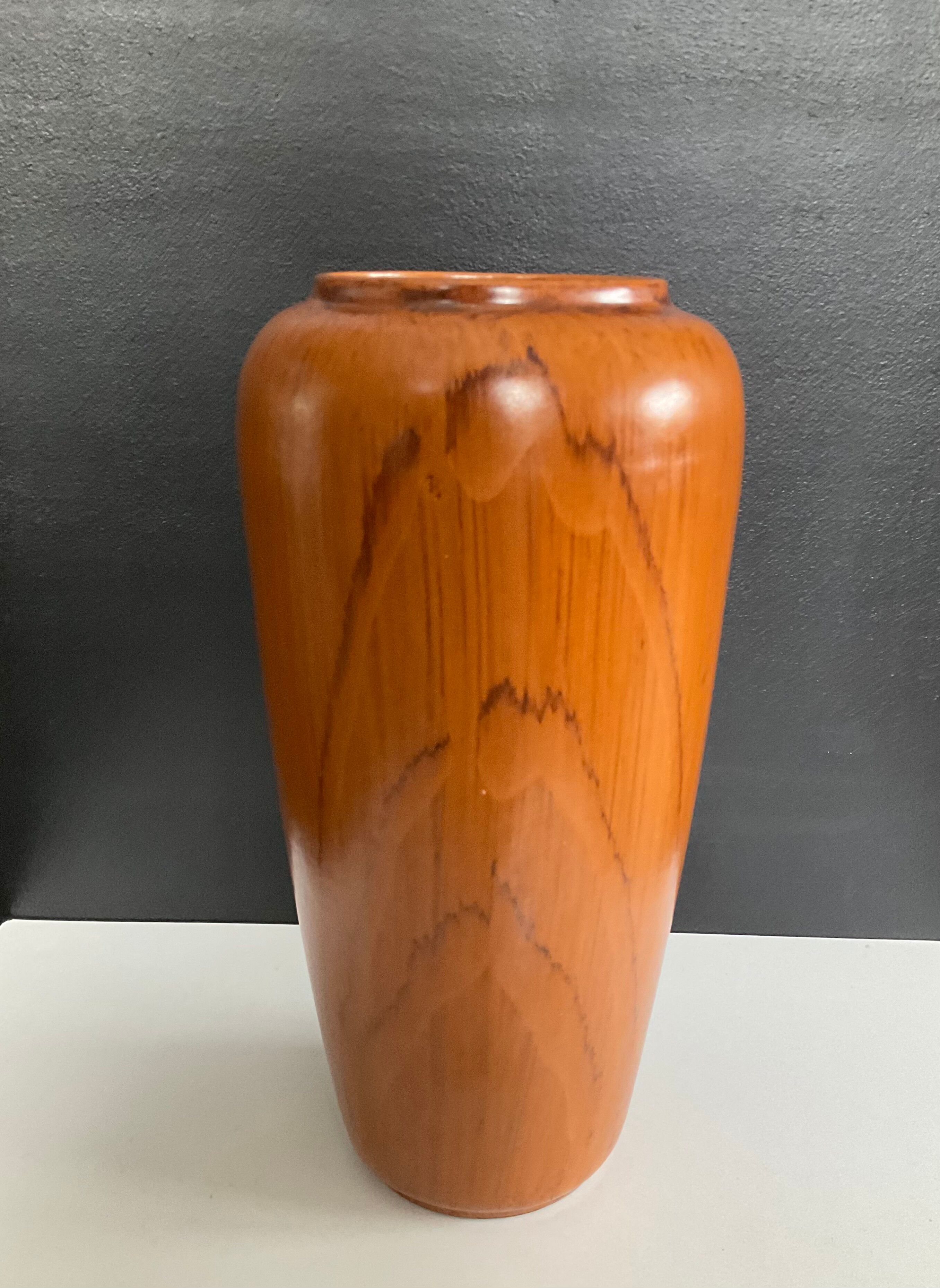 Vase vintage en céramique décor bois