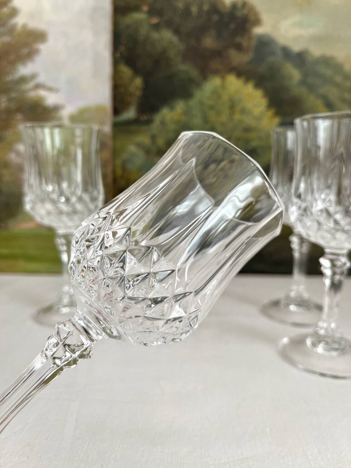 4 white wine stemmed glasses in Arques crystal, Longchamp vintage model