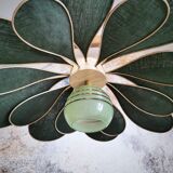 Suspension flower petals linen and rattan, vintage globe