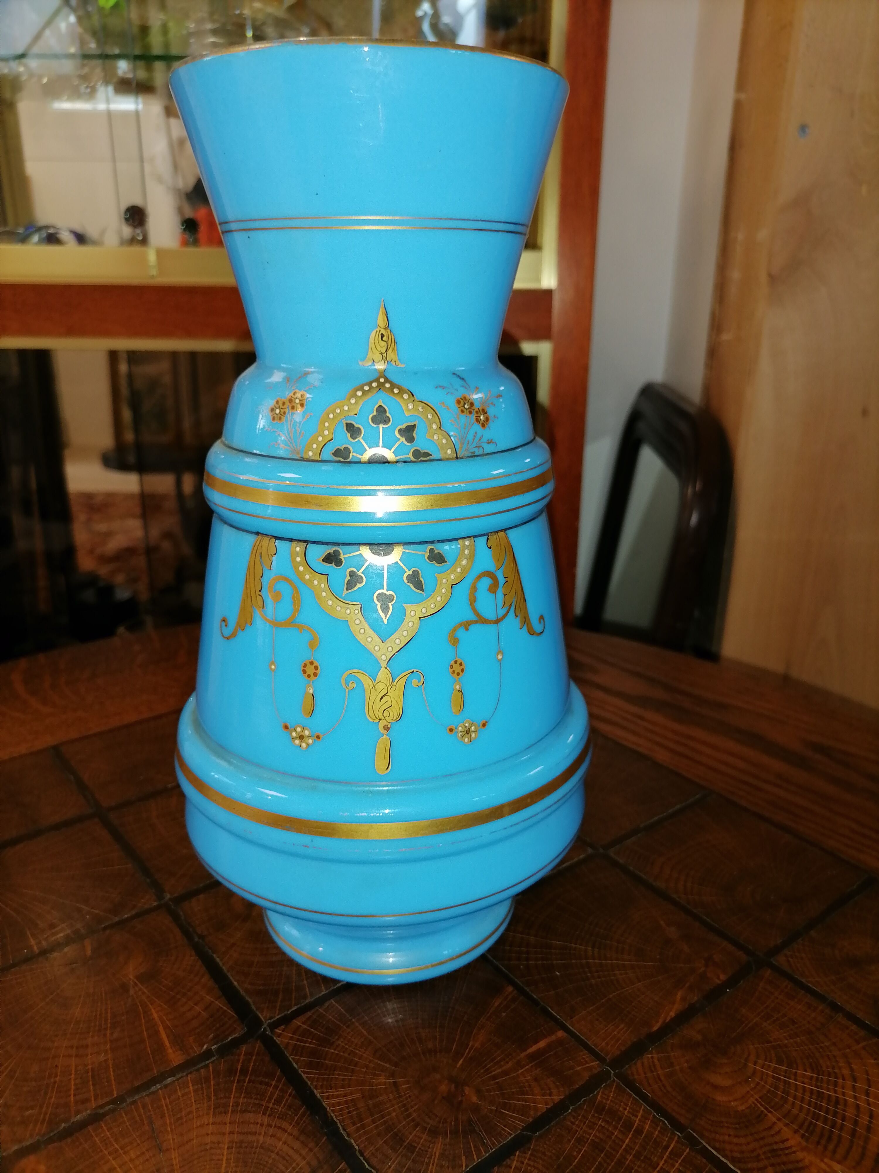 Golden blue opaline vase