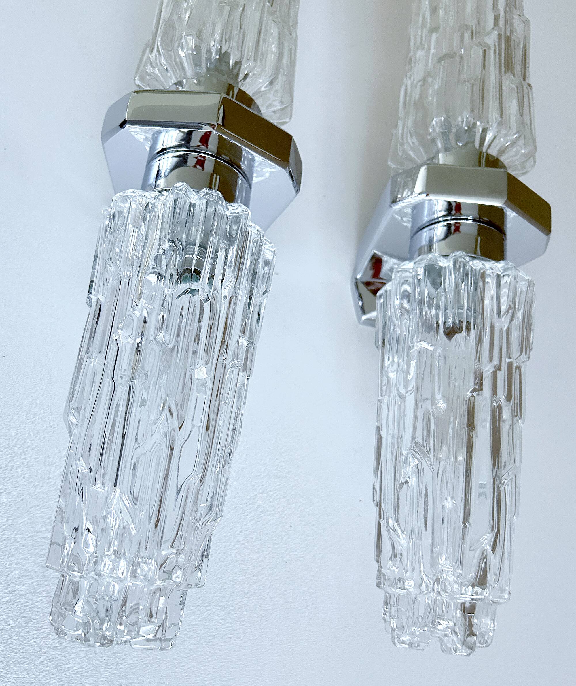 Pair of large vintage chrome glass wall lights