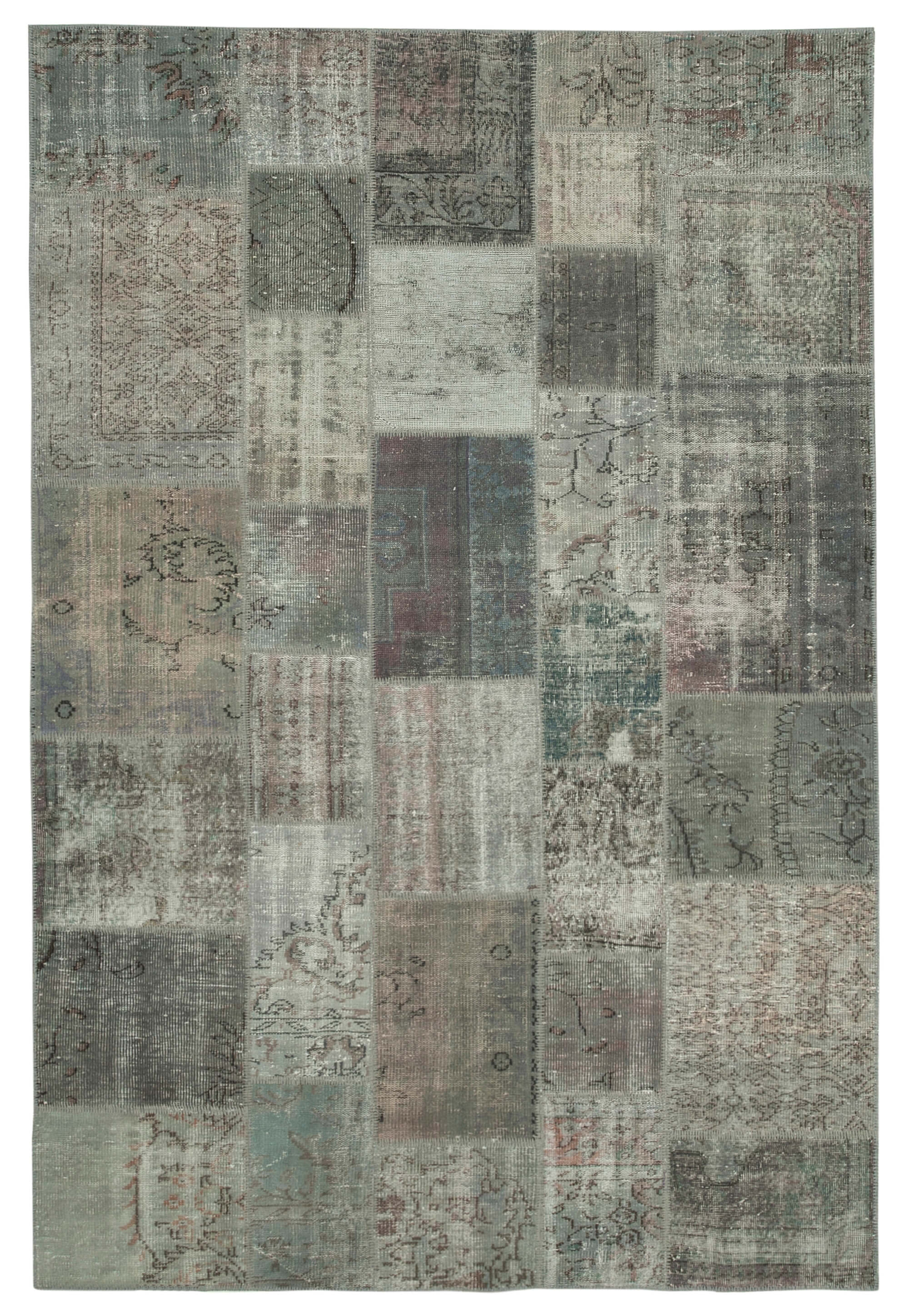 Hand-Knotted Turkish Vintage 202 cm x 300 cm Grey Patchwork Rug