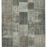 Hand-Knotted Turkish Vintage 202 cm x 300 cm Grey Patchwork Rug