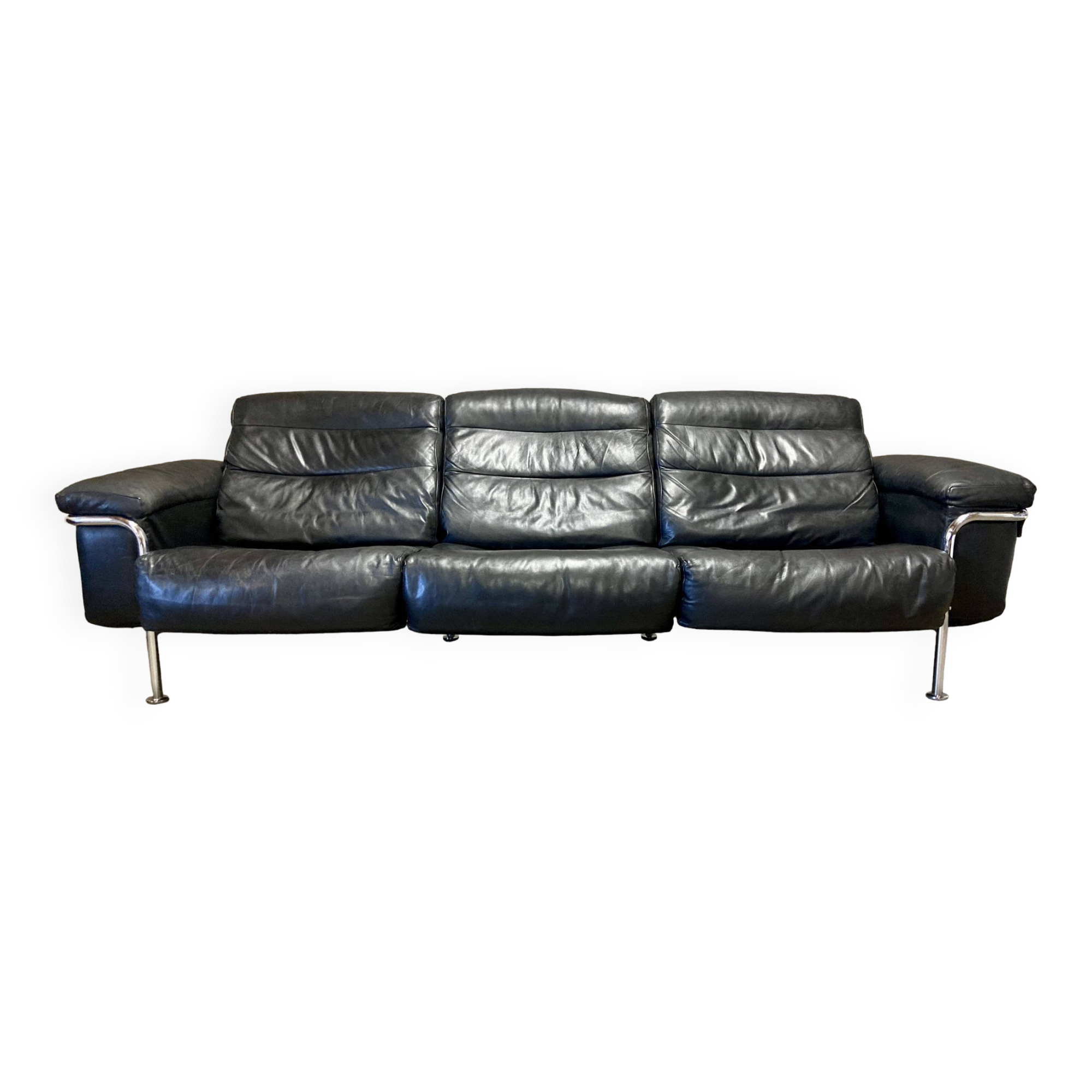 3-seater leather and chrome sofa design 1960.