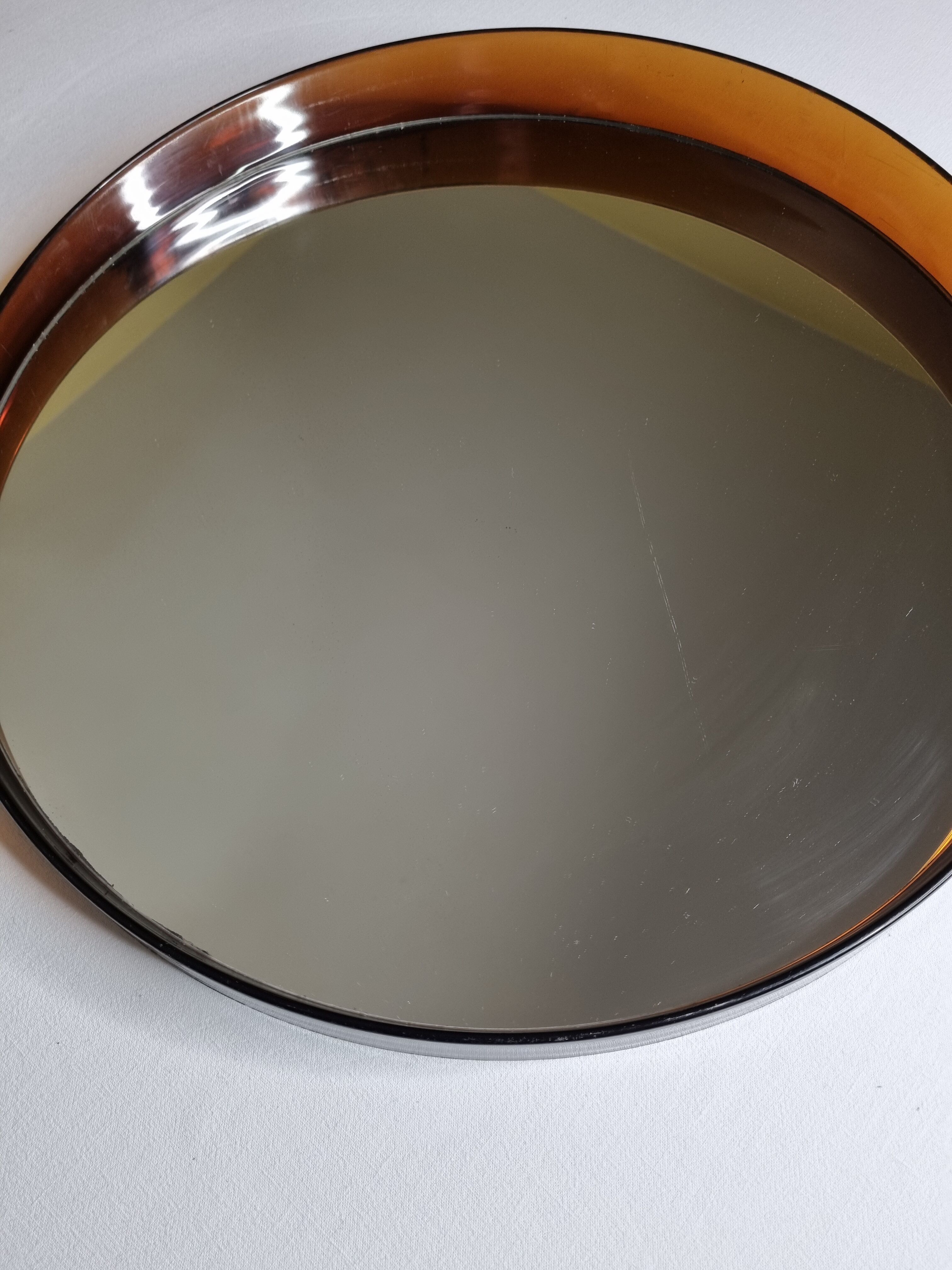 Miroir mural rond en plexiglas fumé "Syla" vintage années 70 48 cm