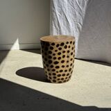 Stool, side table, cylindrical solid mango wood end table.