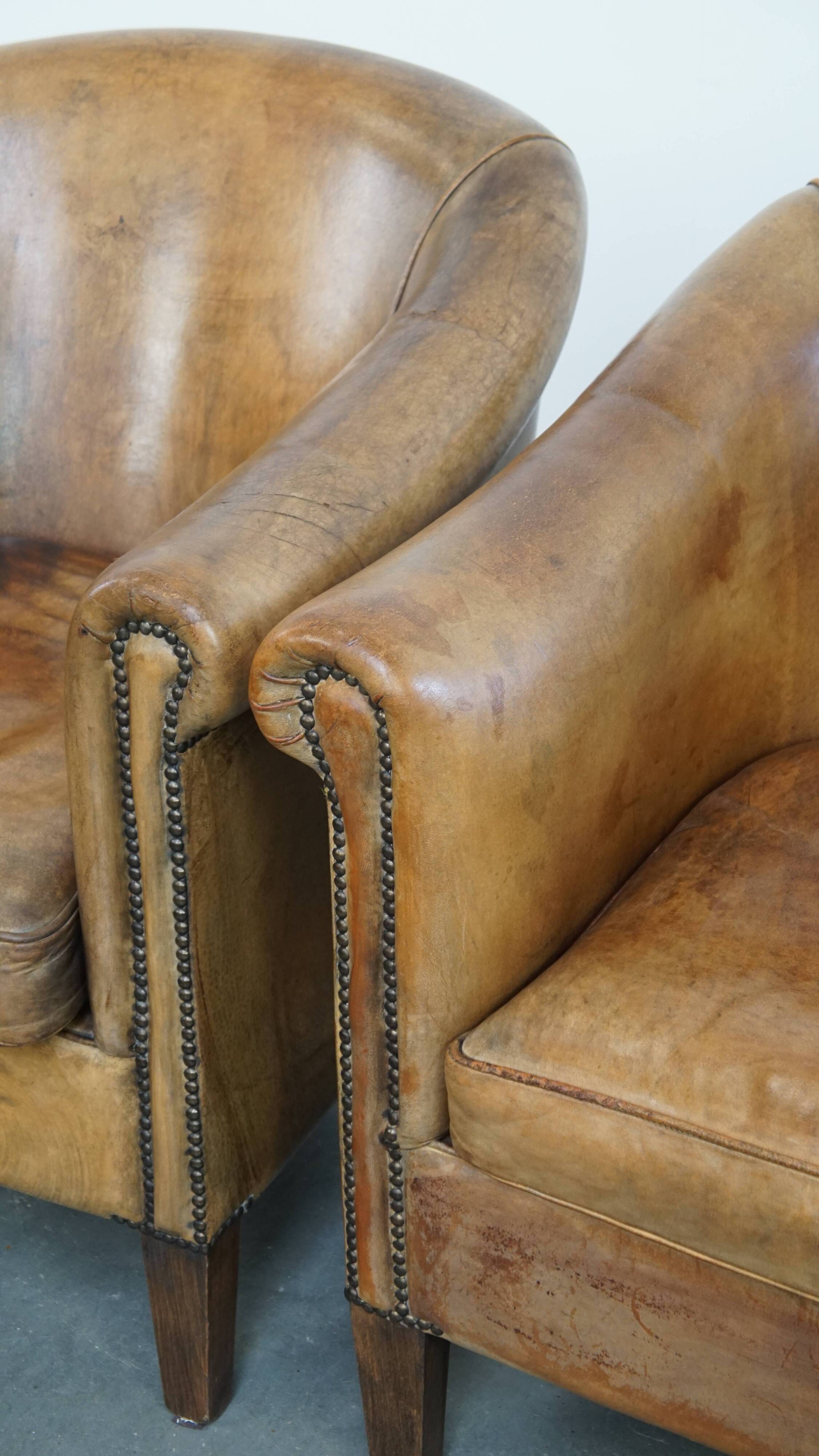 Set of 2 Sheepskin Leather Club Chairs by Nico van Oorschot