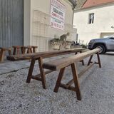 Pair of rustic solid oak farm benches 19th century - 2m90