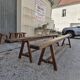 Pair of rustic solid oak farm benches 19th century - 2m90