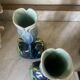 Pair of vases in slipware with Art Nouveau floral decoration.