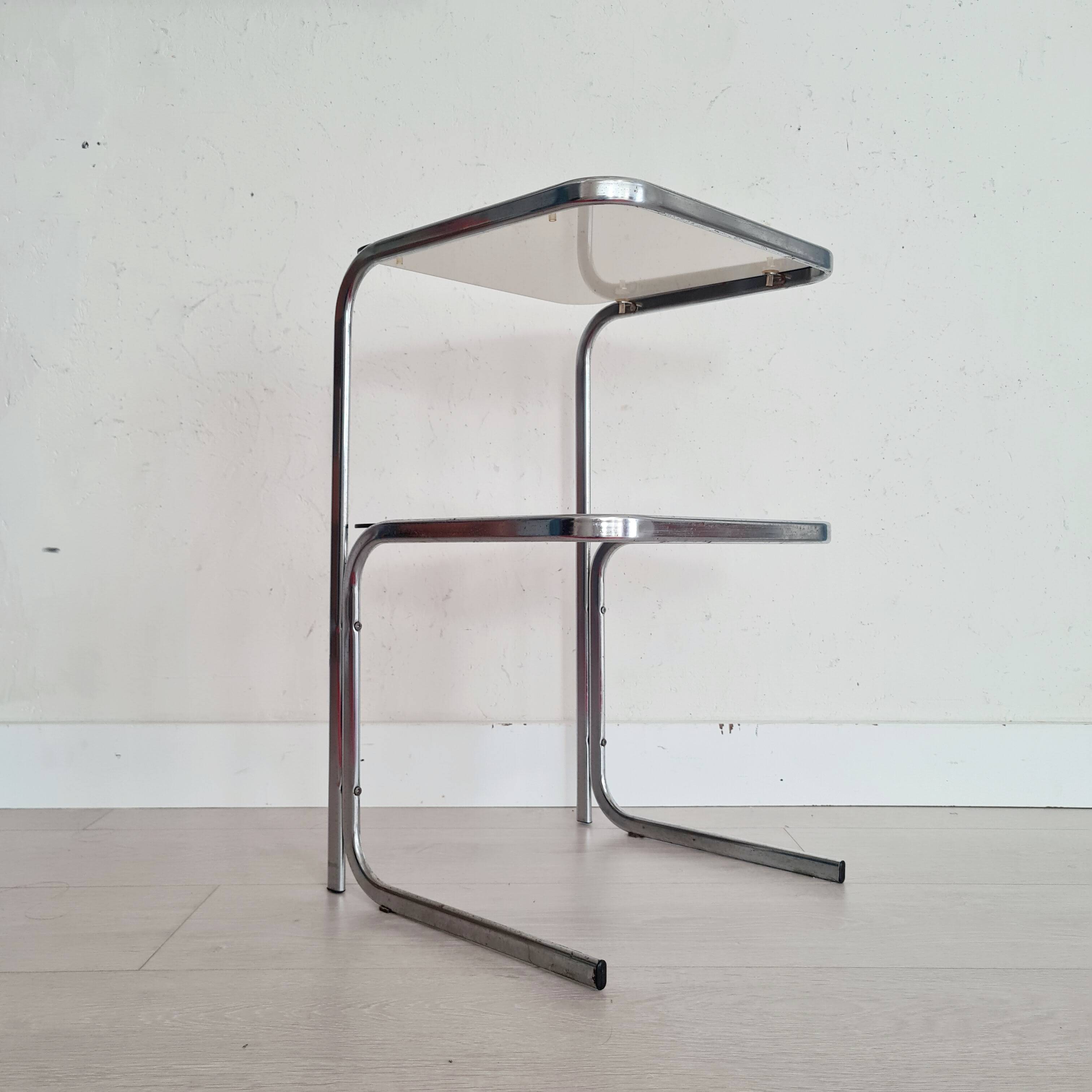 Side table - chrome and smoked glass table - vintage design