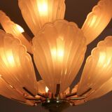 French chandelier in brass with Murano glass shells, 1970s