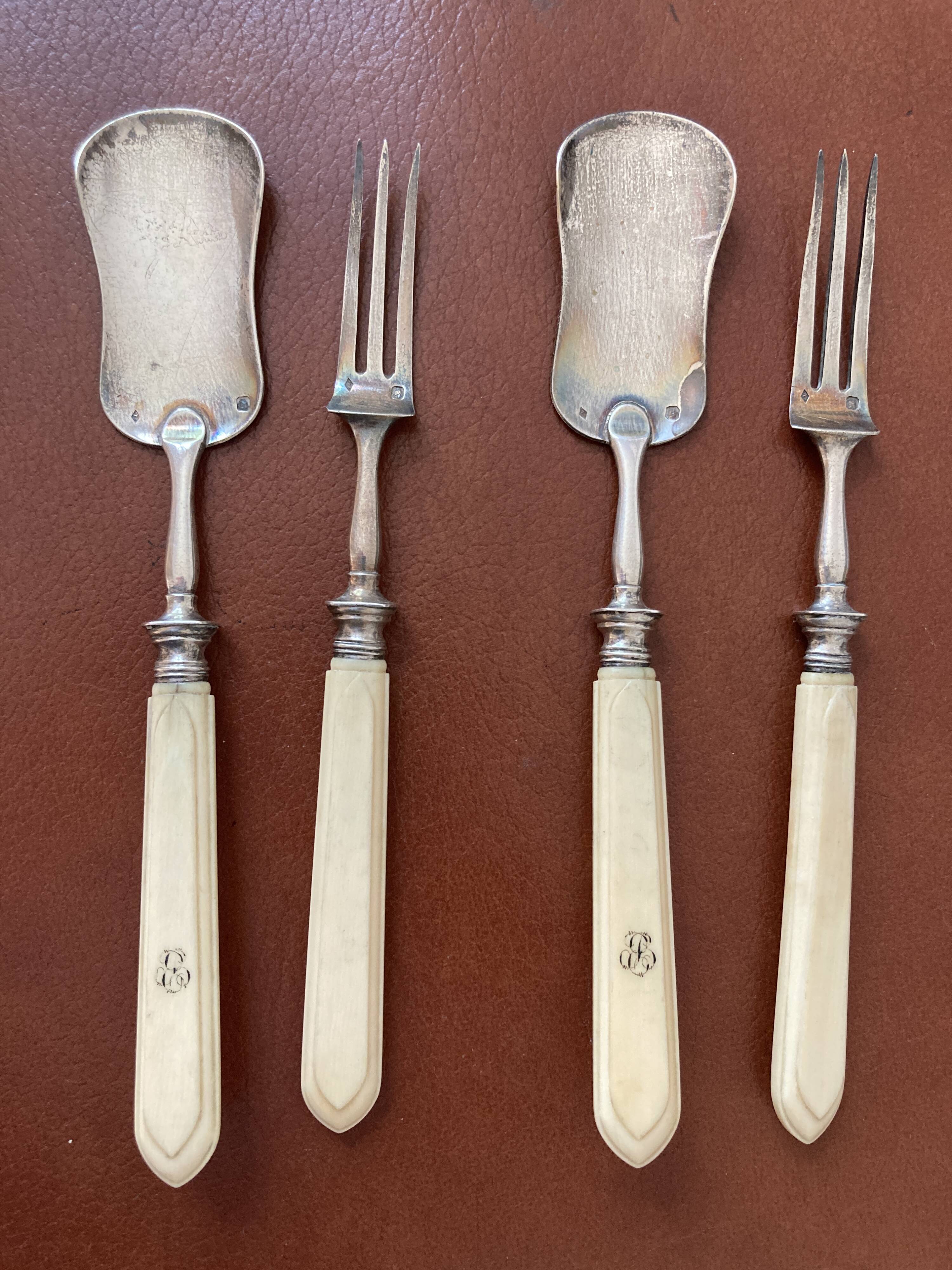 Antique Cutlery - Dessert spoon and fork - in silver