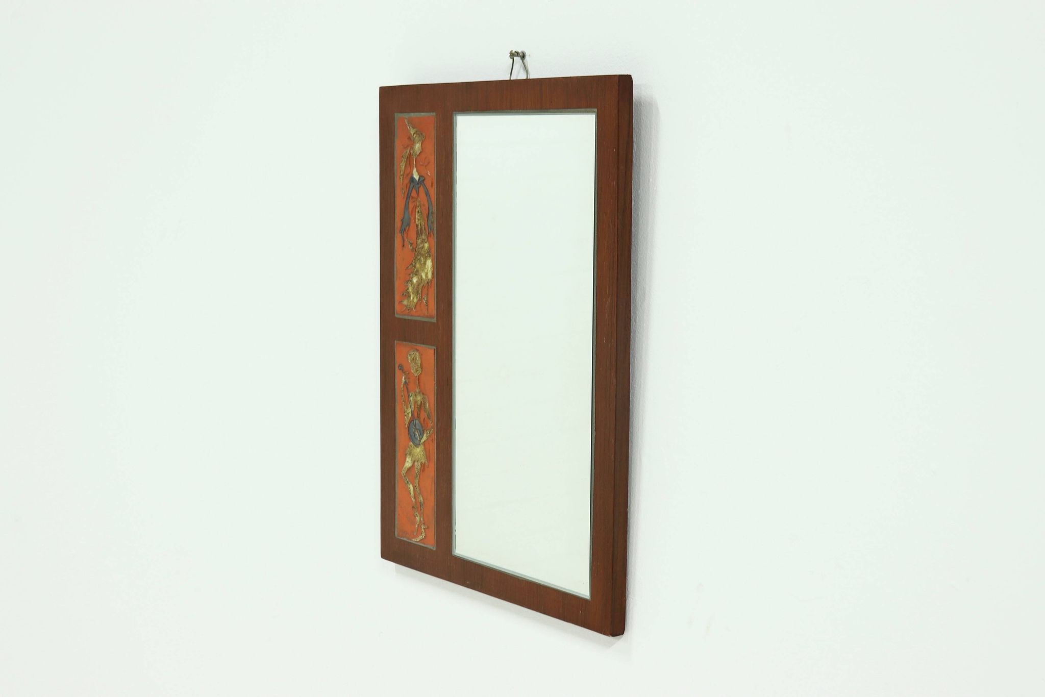 Miroir en teck et céramique par Atelier Pinson, années 1960