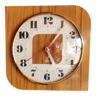 Vintage formica clock square silent wall pendulum "Jaz white wood"