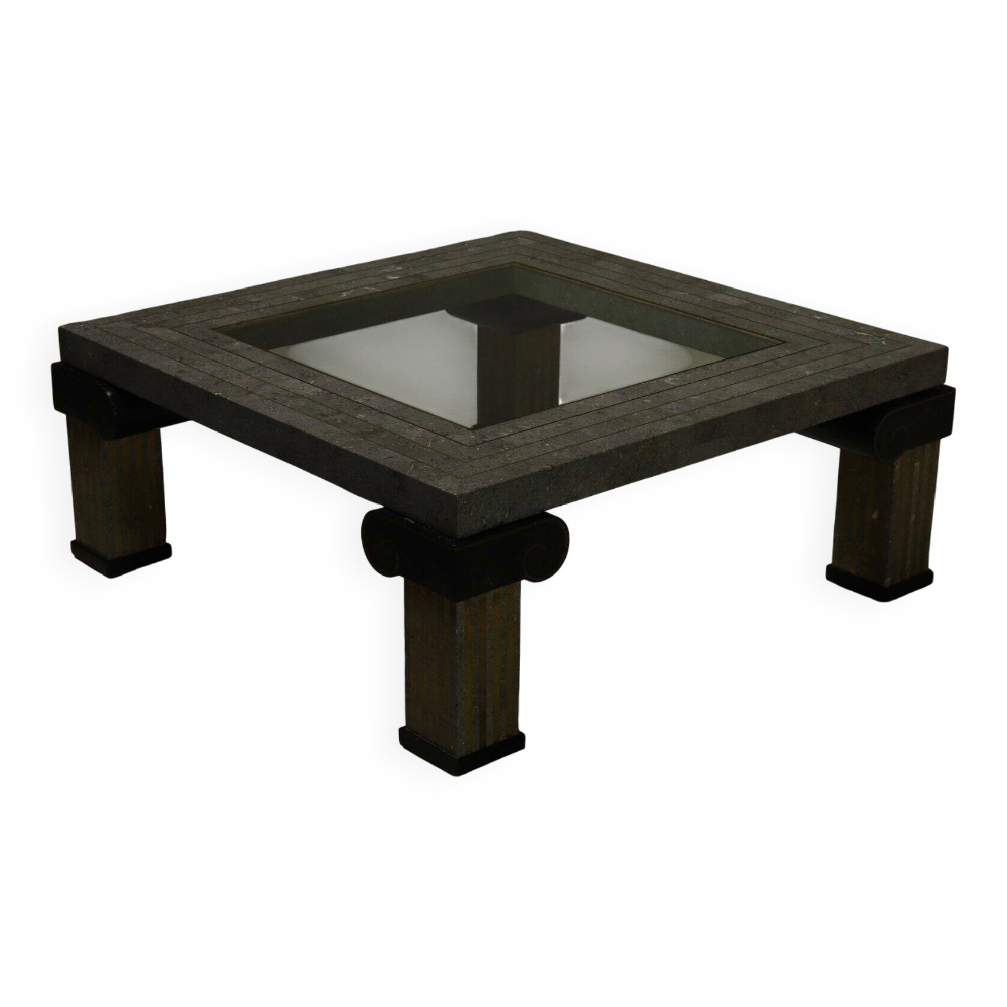 Large Maitland-Smith tessellated stone and brass coffee table 1980s
