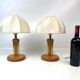 Pair Danish Modern Mid Century Pine Wood Cocoon Bedside Lamps