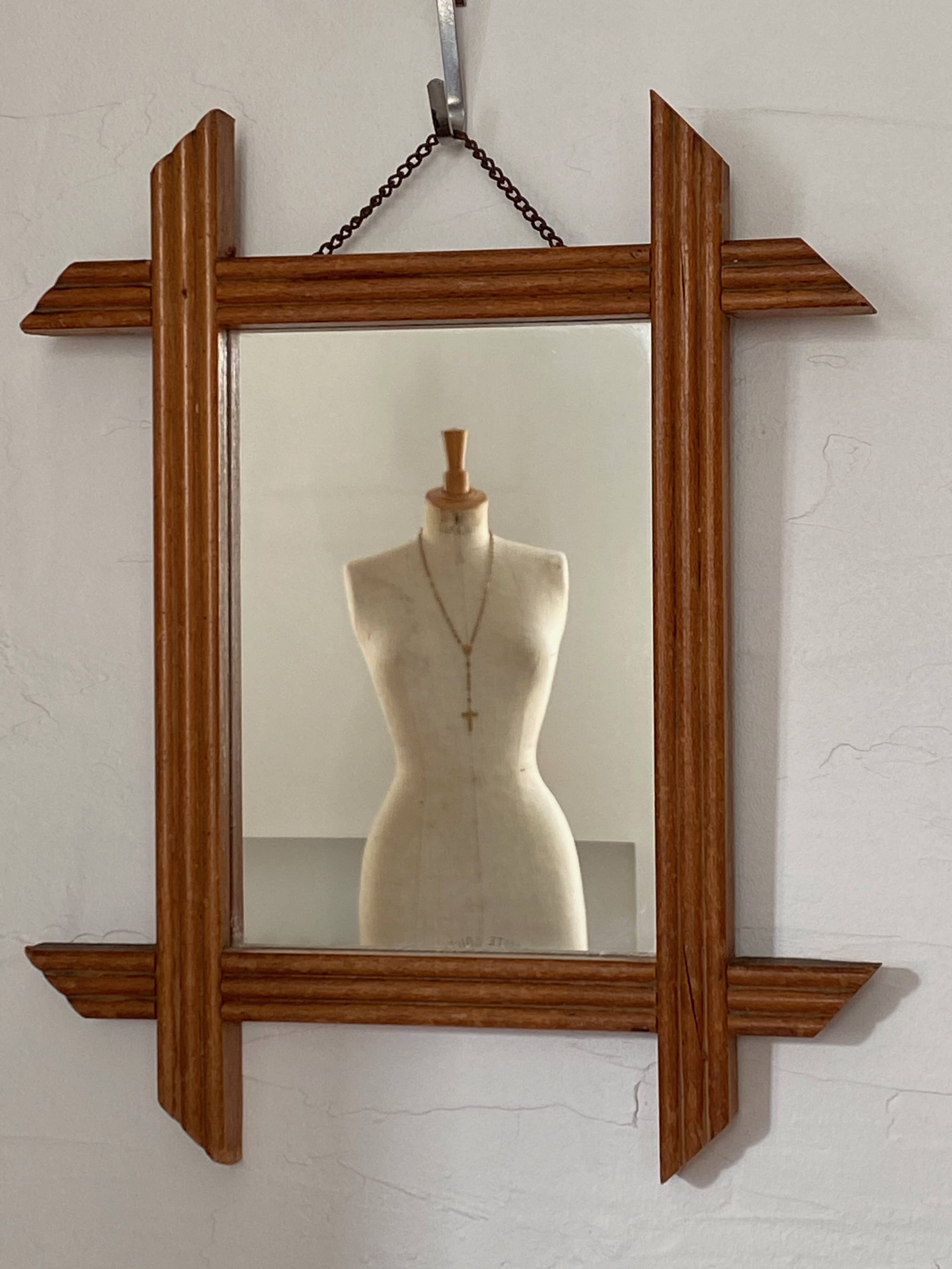 Blonde wooden barber mirror