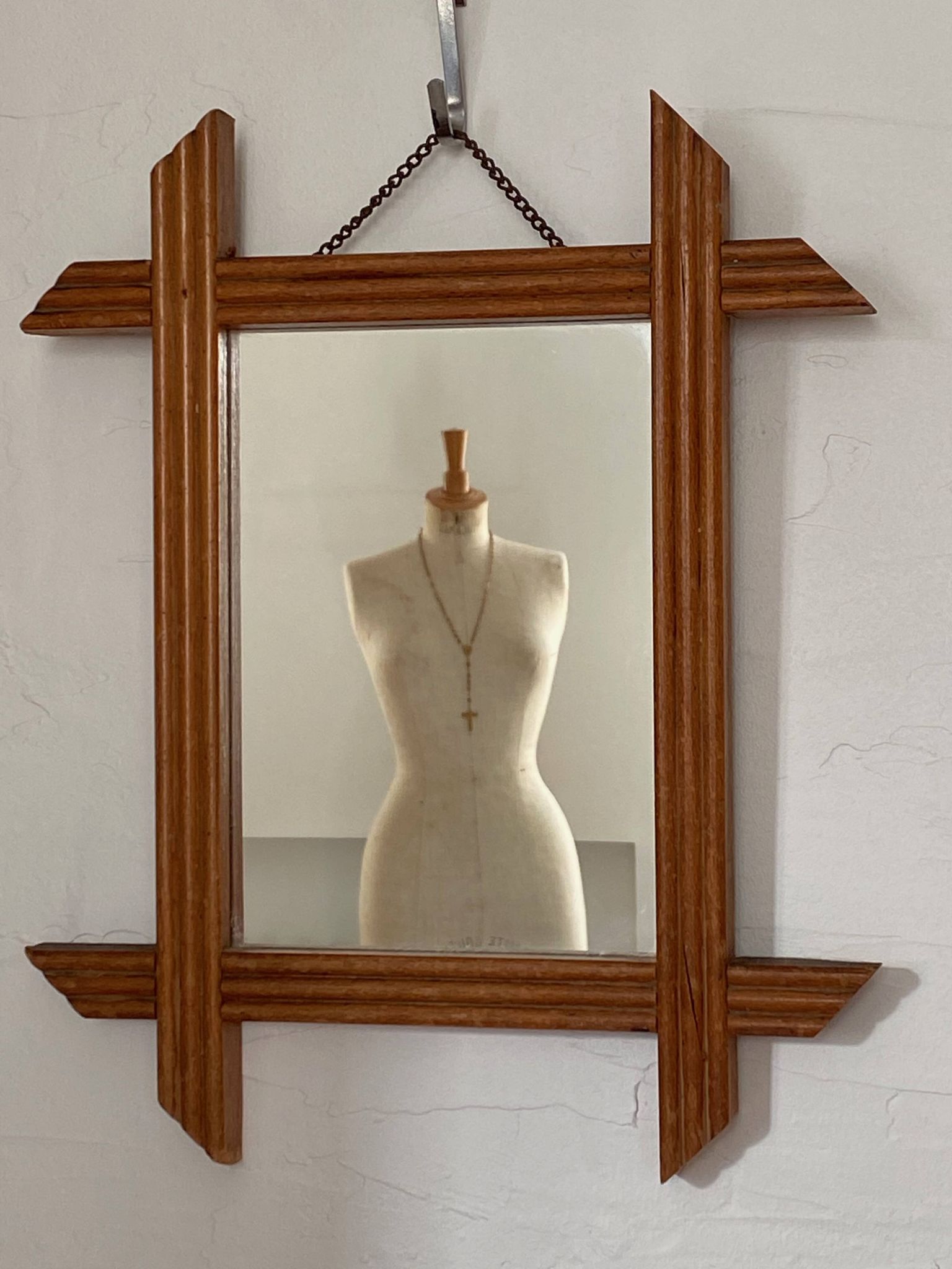 Miroir de barbier en bois blond