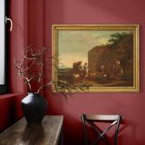 17th century bucolic landscape painting with figures, pastoral scene